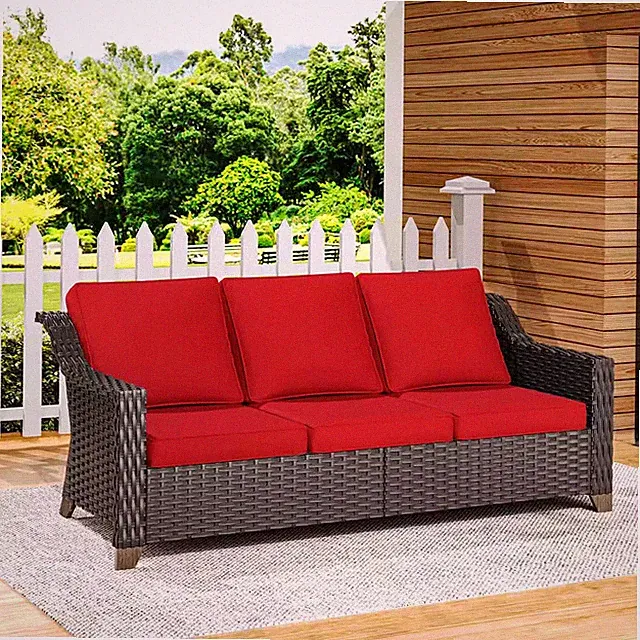 Wicker Outdoor Patio Sectional Sofa with Thick Baby Red Cushions