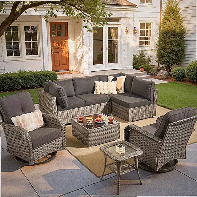 Wicker Patio Furniture Set, 8 Pieces Outdoor Sectional Sets with 6 Seats, Rattan