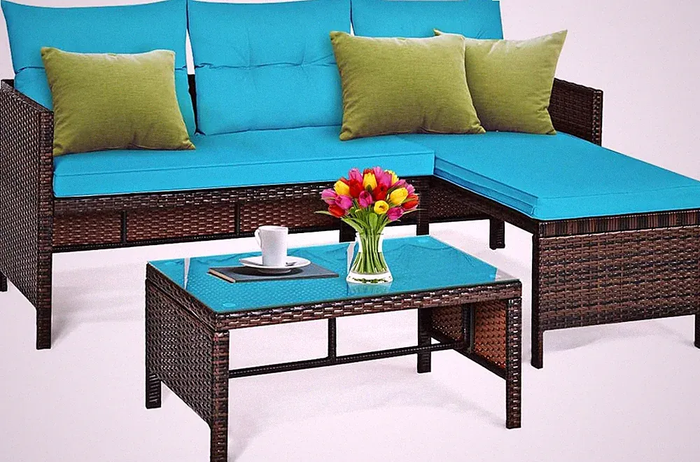 Wicker Patio Furniture Set Couch 3 Piece, L-Shaped PE Rattan Outdoor Sectional S