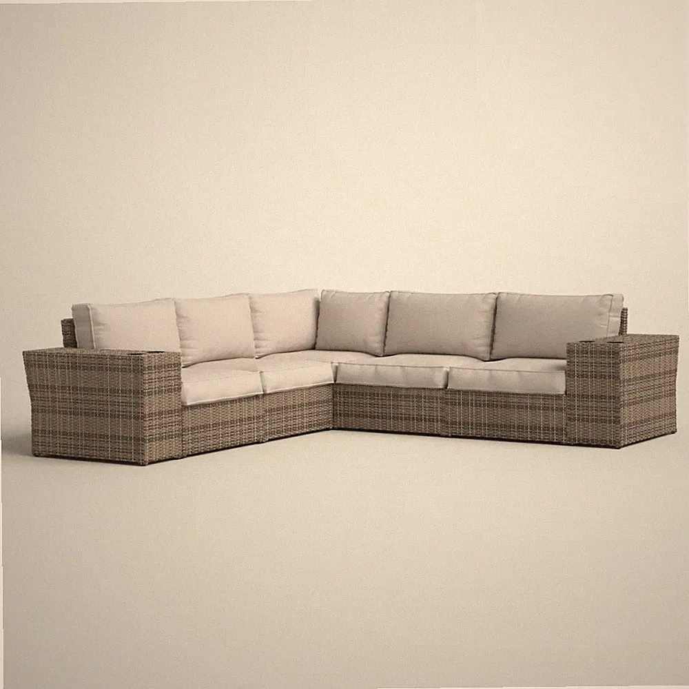 Wicker Patio Sectional Sofa w/ Cushions - 102" Wide Reversible, Fully Assembled