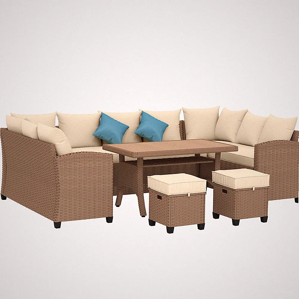 Wicker Patio Set 6-Piece Outdoor Sectional Sofas