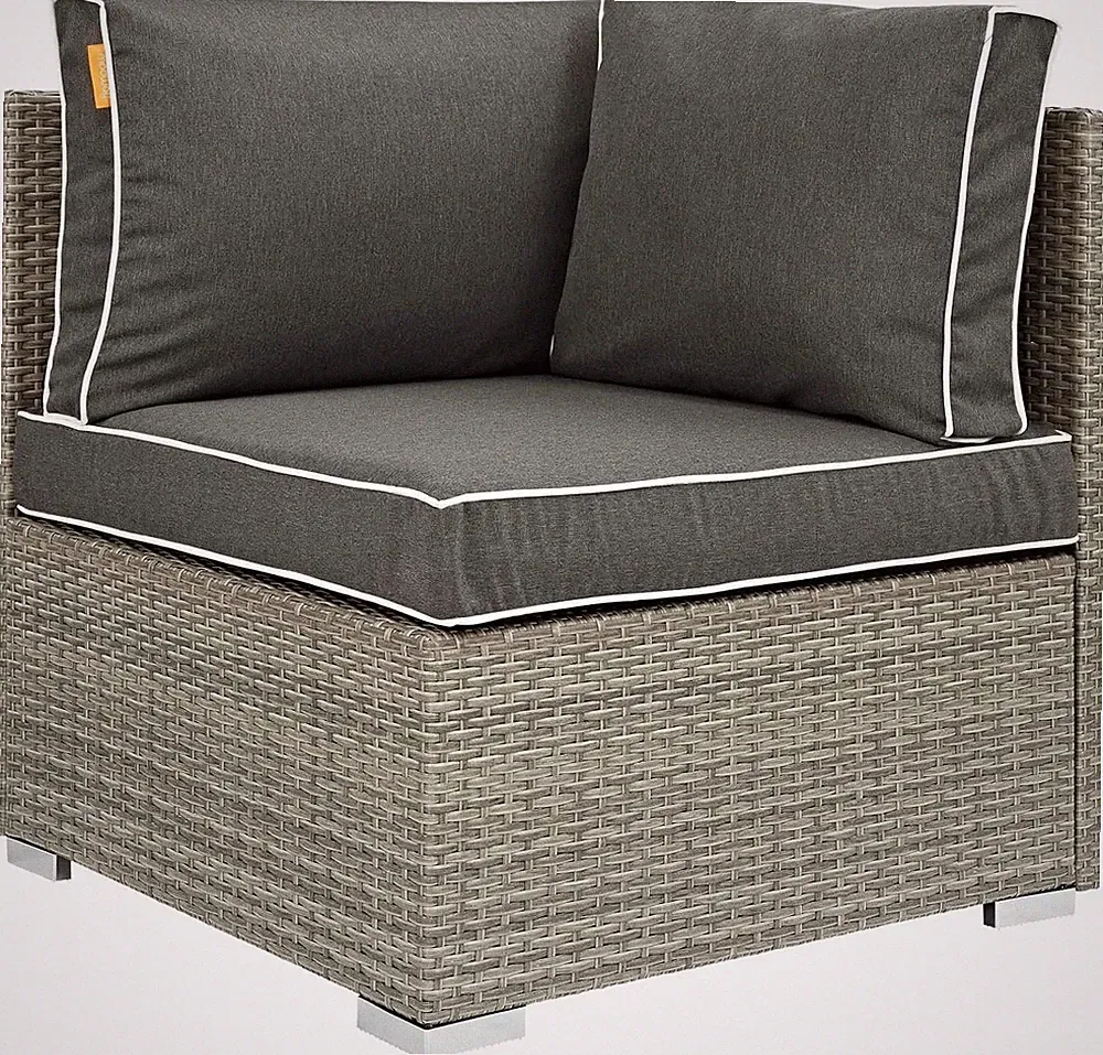 Wicker Rattan Outdoor Patio Corner Sofa, Light Gray Charcoal Cushions, Sectional