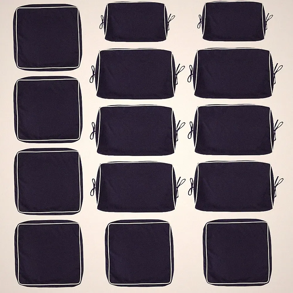 Wicker Rattan Sectional Sofa Cushion Covers 14Pcs Navy Blue Outdoor Slipcover