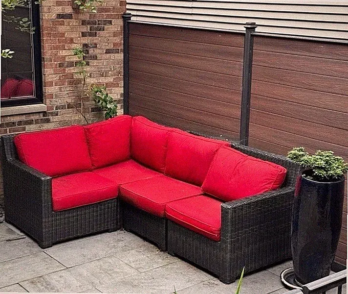 Wicker Sectional Sofa with Red Cushions