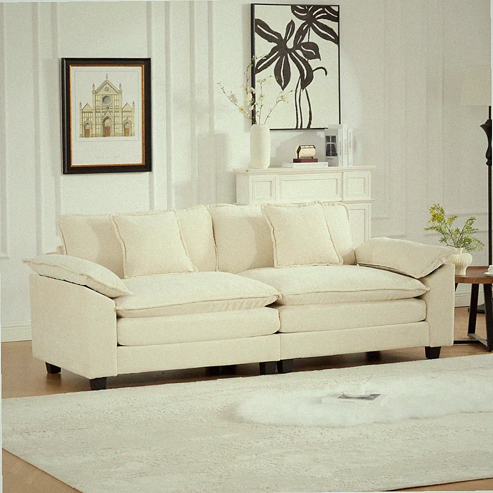 Wide Armrest Modern Chenille Loveseat Sectional Sofa w/ Double Layer Padded Seat