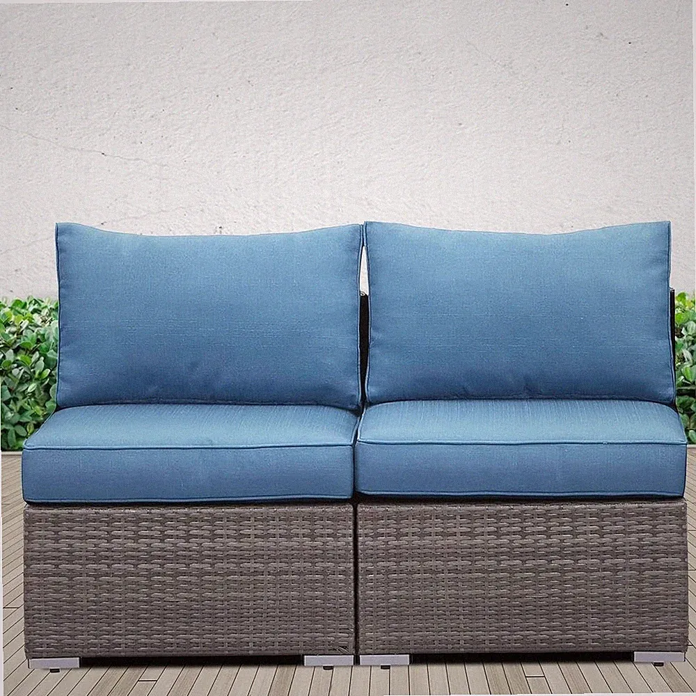 Wider 2 Pieces Outdoor Sofa, Patio Rattan Sectional Sofa, All-Weather Wicker Arm
