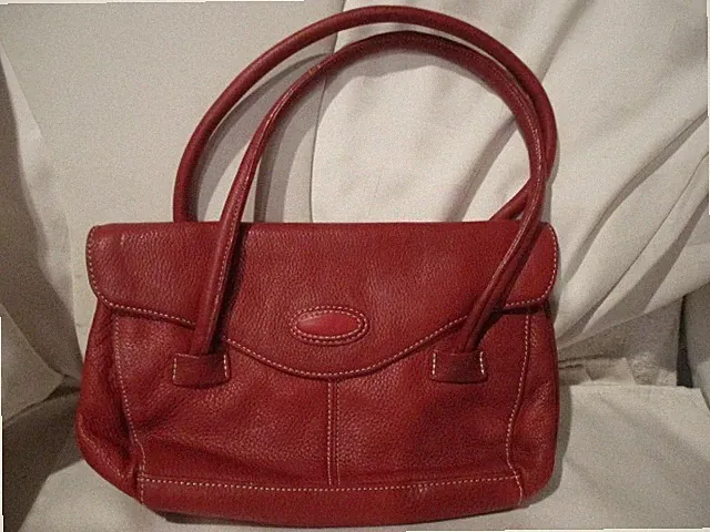 WILLISMITH Red Leather Handbag 2 Zippered Pockets & 1 Open 9 Strap Drop 2Section