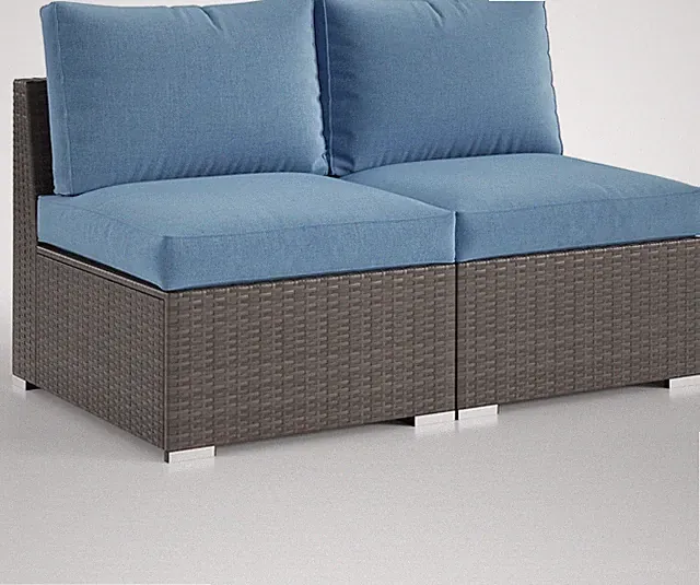 Wisteria Lane 2 Piece Outdoor Patio Armless Sofa, Wicker Blue