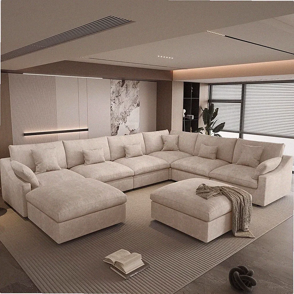 Wjshome 156" Cloud Modular Sectional Sofa Couch,U Shaped Couch with Ottoman,Down