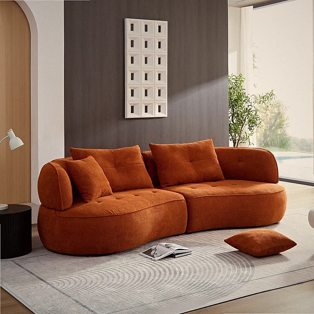 WKS7C Orange sectional sofa with removable pillows, durable fabric, solid wood