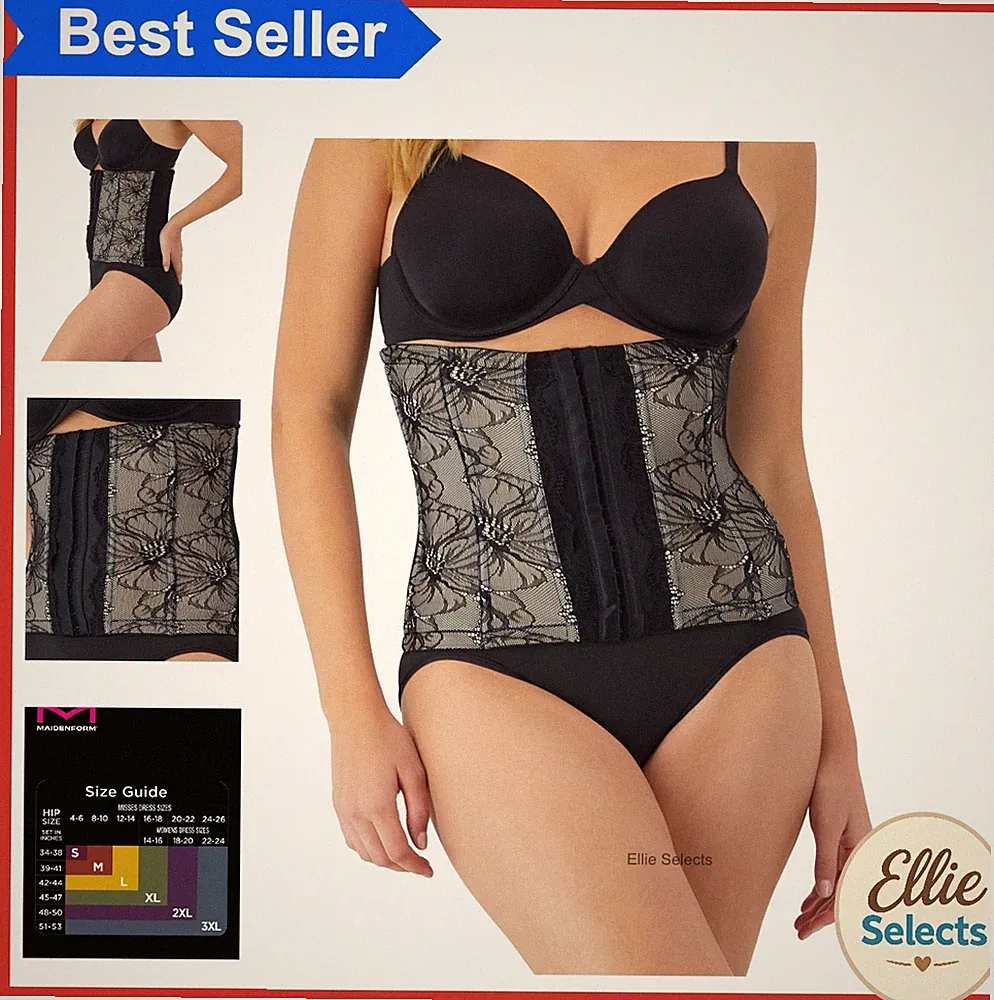 Women Lace Waist Trainer Firm Control Shapewear Sides Back Smoother Hook Eye