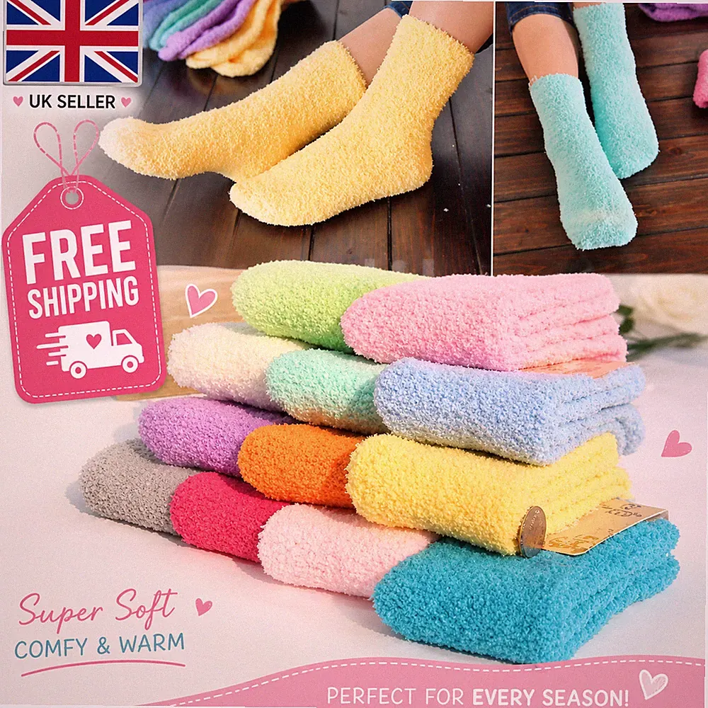 Women Soft Fluffy Cosy Bed Socks Warm Lounge Slipper Fleece Sock Winter
