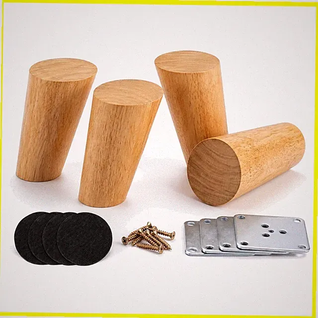 Wood 4 Inch Tapered Furniture Legs Set of 4 Round Solid Mid Century Couch Fee...