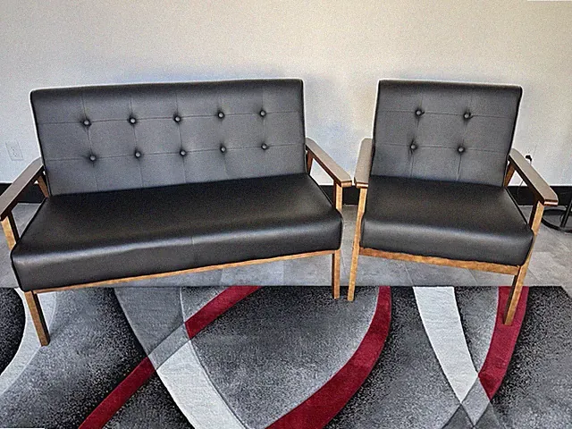 Wood and Faux Leather Couch Set