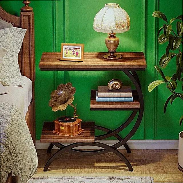 Wood End Table Side Sofa Table Features A 3-level Design