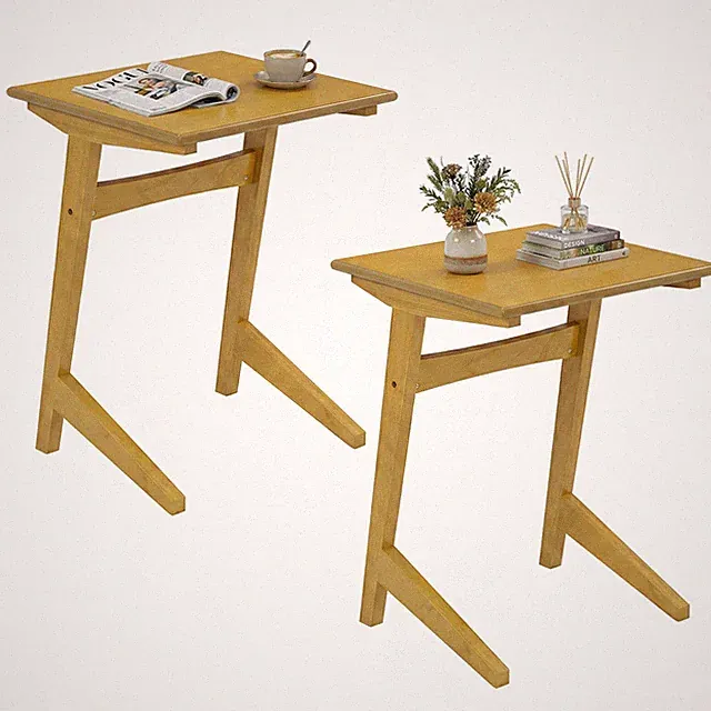 Wood Sofa Side Table Set of 2 w/Wood Veneered Top & Solid Rubber Wood Frame