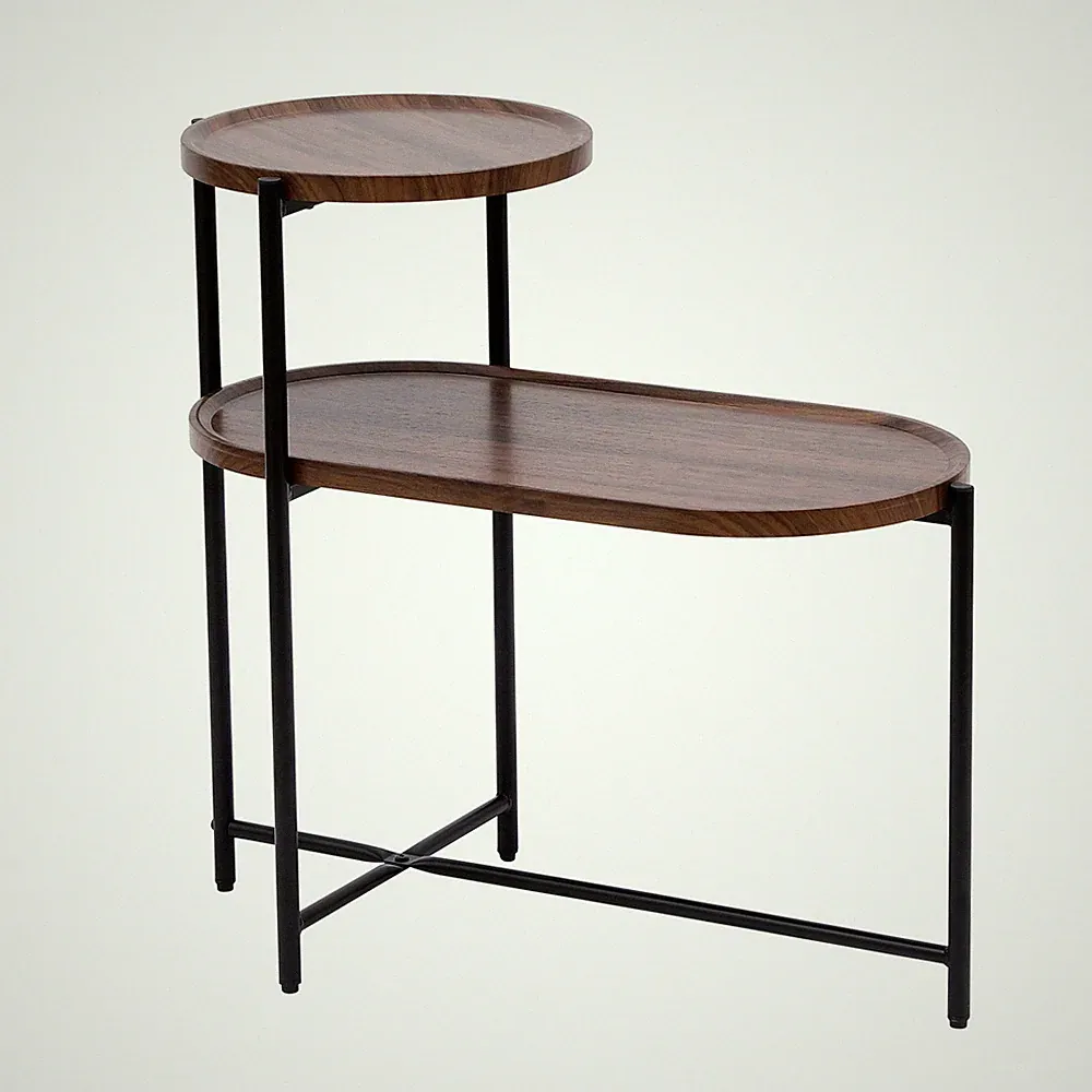 Wood & Steel 2-Tier Oval Coffee Table Sofa Bed Side End Table Nightstand Shelves