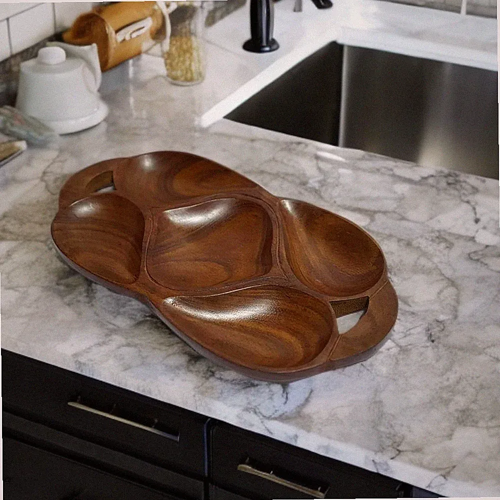 Wooden 5-Section Serving Tray, Smooth Finish, Clean Cloth Only, 30X15X2.5 Centim