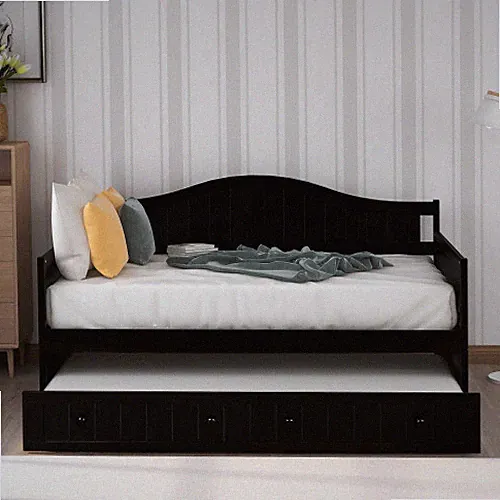 Wooden Daybed with Trundle Sofa Bed Twin Size Bed for Bedroom Living Room Brown
