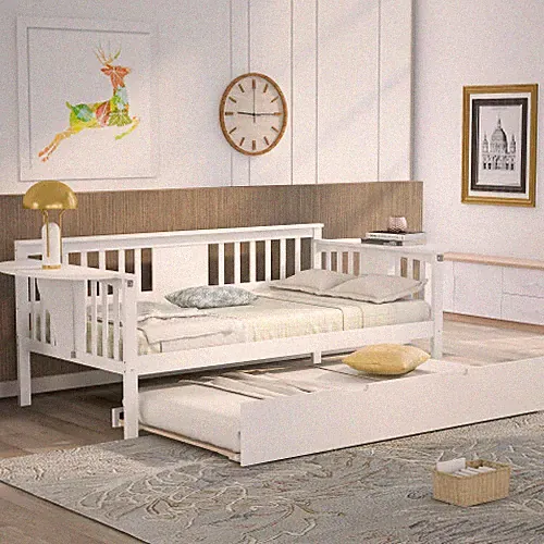 Wooden Daybed with Trundle Sofa Bed Twin Size Bed Frames for Bedroom Living Room