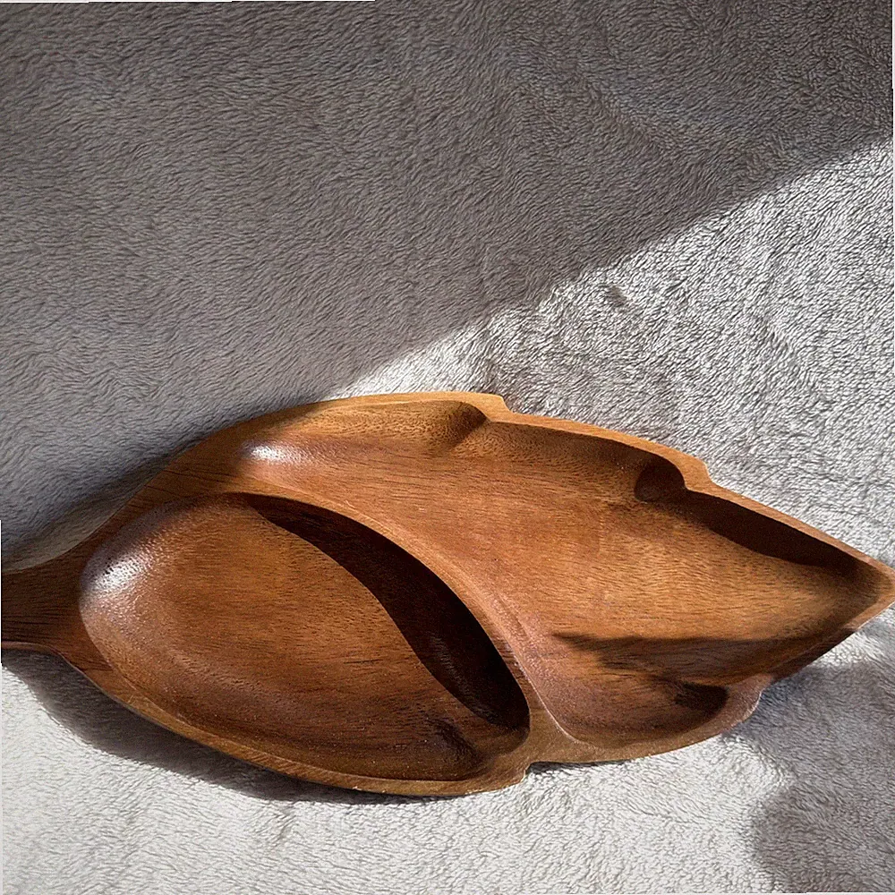 Wooden Leaf Shaped Sectional Condiment Serving Dish Tray Philippines 14.5” X 6.5