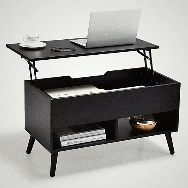 Wooden Lift Top Coffee Table Hidden Compartment Storage Shelf Living Room Black