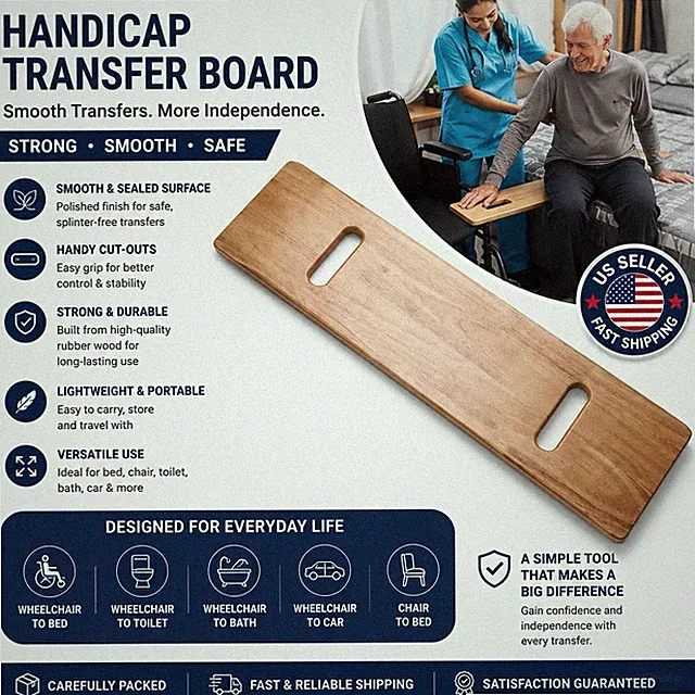 Wooden Transfer Slide Board Patient Bed Medical Wheel Chair Move Wheelchair Grip