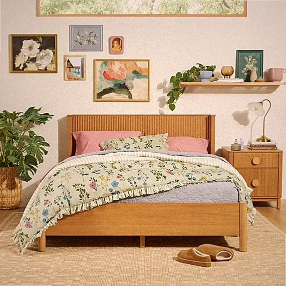 Wrap Me Up Fluted Queen Bed by Drew Barrymore, Warm Honey Finish