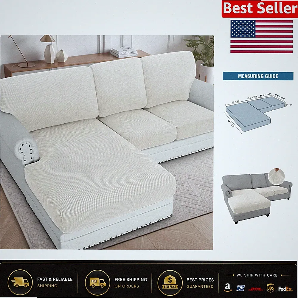 Wrinkle-Free Ivory Sectional Couch Covers - Versatile Fit & Easy Maintenance