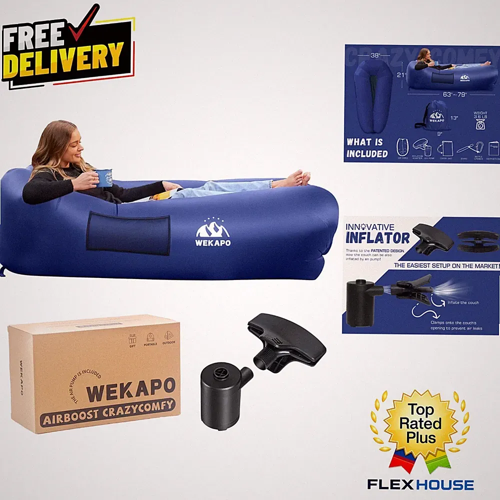 X-Large Inflatable Couch with Built-in Pump - Effortless Setup & Comfy Navy