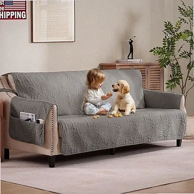 X-Large Sofa Cover Water Repellent Anti-Slip Soft Microfiber Storage Pockets New
