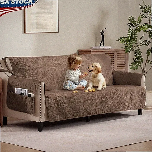 X-Large Water Repellent Anti-Slip Sofa Cover W/ Storage Pockets Easy Care New