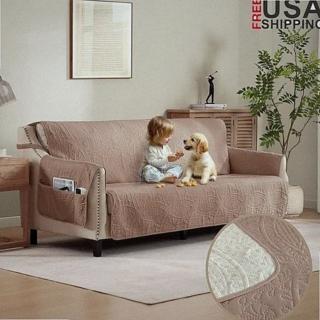 X-Large Water Repellent Anti-Slip Sofa Cover W/ Storage Pockets Soft Microfiber