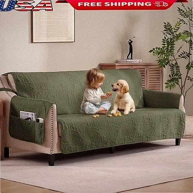 X-Large Water Repellent Sofa Cover Anti-Slip Microfiber W/ Storage Pockets New