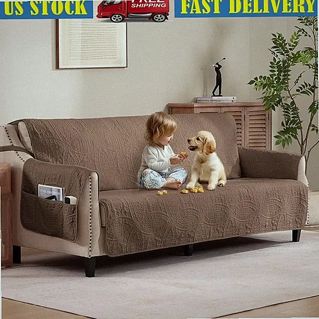 X-Large Water Repellent Sofa Slipcover Anti-Slip Microfiber W/ Side Pockets New