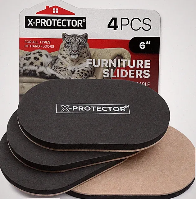 X-Protector Felt Furniture Sliders Hardwood 4 PCS 6 inch, Black / Beige