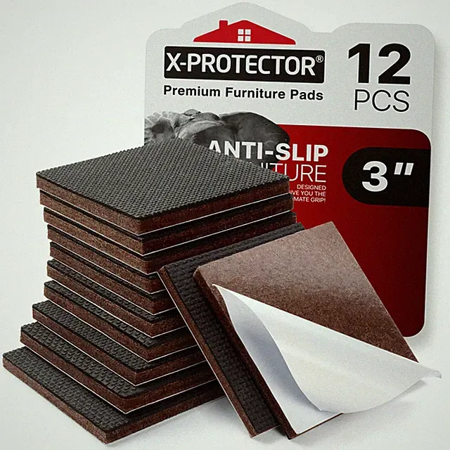 X-PROTECTOR Non Slip Furniture Pads – 12 3 inch 12 Square, Black / Brown