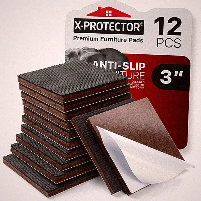 X-PROTECTOR Non Slip Furniture Pads – 12 3 inch 12 Square, Black / Brown