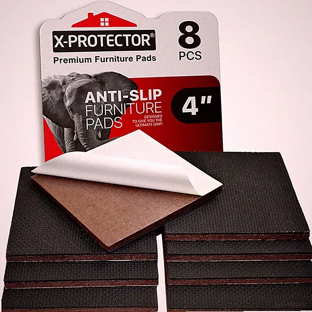 X-PROTECTOR Non Slip Furniture Pads - 8 pcs 8 Square 4", Black / Brown