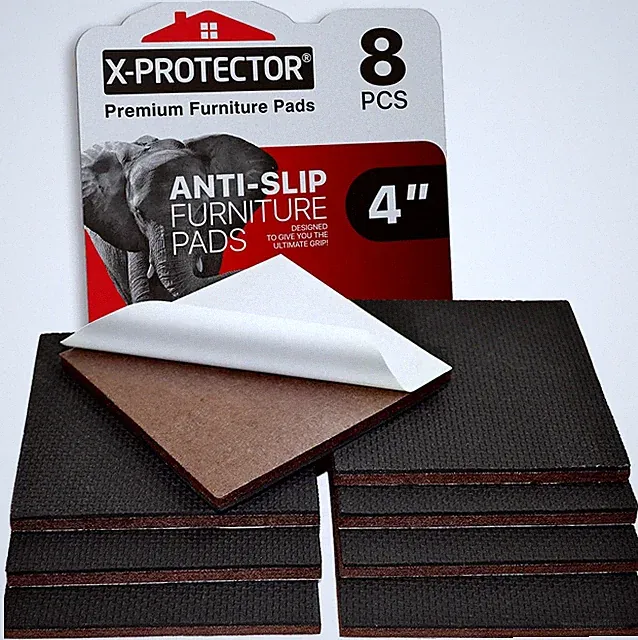 X-PROTECTOR Non Slip Furniture Pads - 8 pcs Premium 8 Square 4, Black / Brown