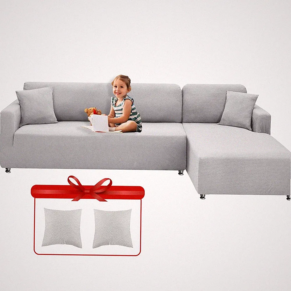 XINEAGE 2 Piece L Shape Sectional Couch Cover 6 Seats Silver Gray