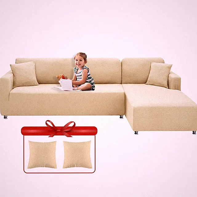 XINEAGE 2-Piece L Shape Sectional Sofa Cover with Pillowcases 3+2 Seats Beige