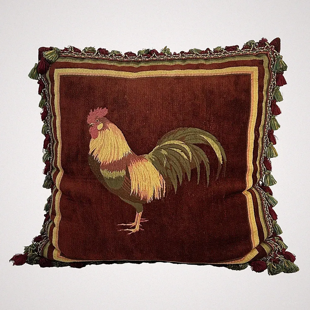 XL Dakotah Pillow Rooster Stripes French Country Rustic Farm Throw Couch 22” Vtg