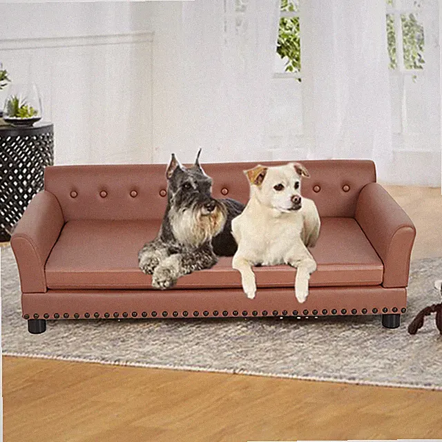 XL Large Wood Frame Dog Sofa Bed Pet Elevated Raised Bed Sofa Removable Foam Pad
