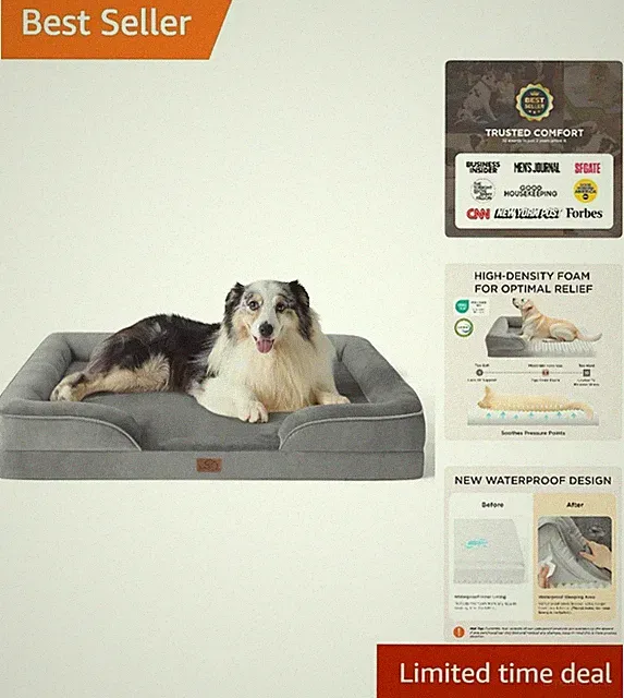 XL Orthopedic Dog Bed Waterproof Washable Large Pet Couch Grey 42 Inches
