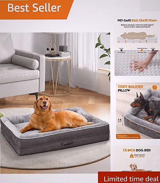 XL Orthopedic Dog Bed with Waterproof Cover - Four-Sided Bolster for Comfort