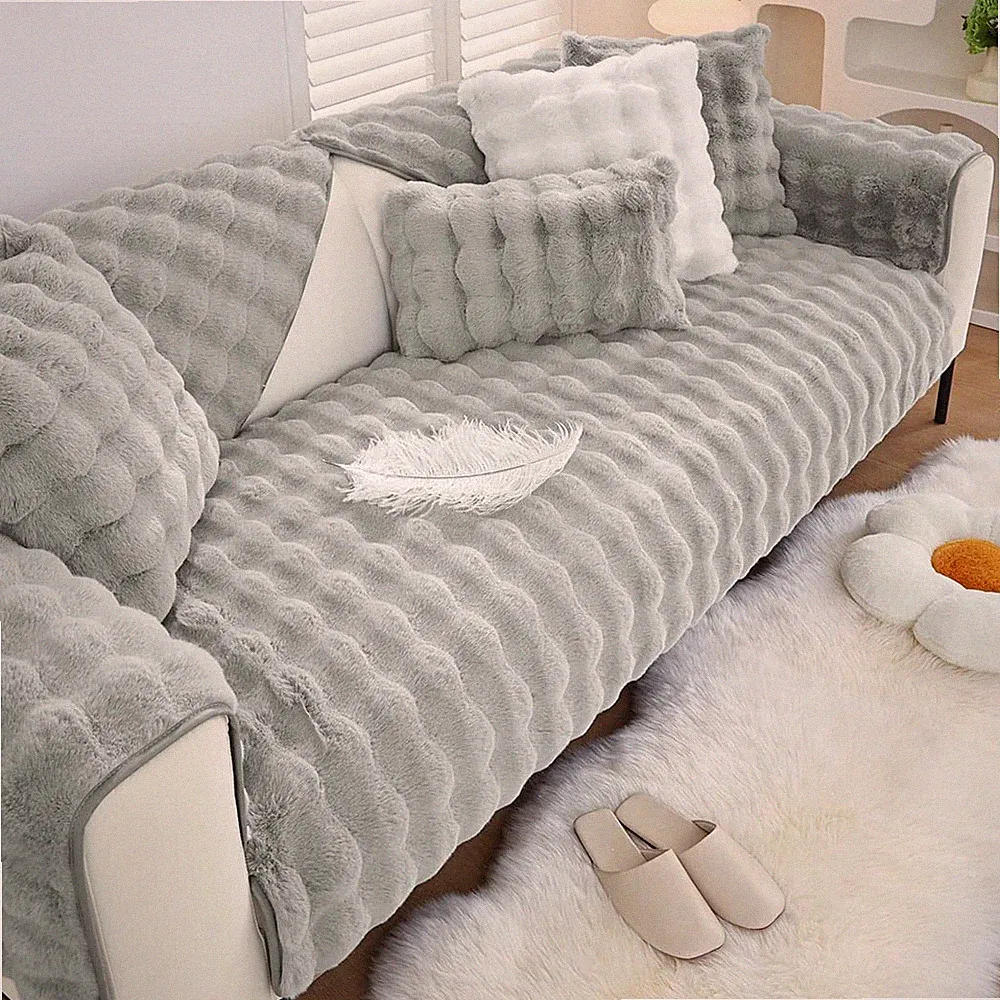 XSlive Soft Warm Faux Fur Couch Sofa Cover Thick Shaggy Fuzzy Sectional Couch...