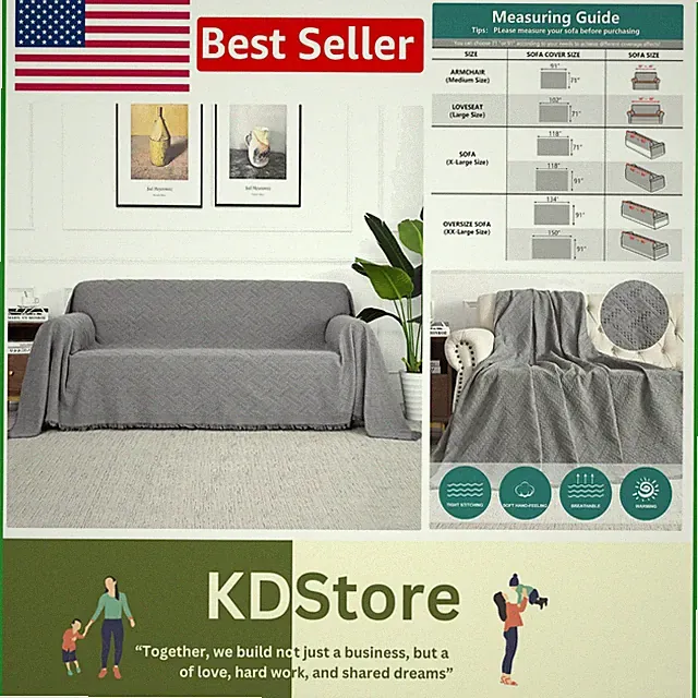 XX-Large Geometric Sofa Cover for 3 Cushion Couch, Durable Cotton, Grey - 91"...