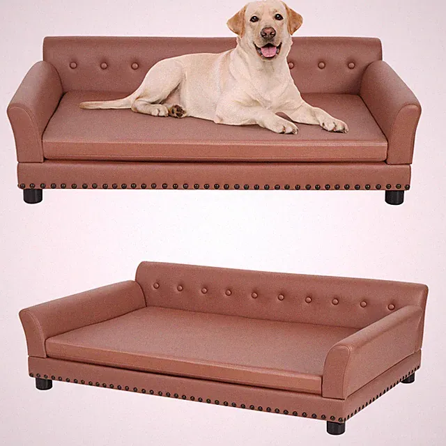 XXL Large Sized Dog Sofa Couch Raised Calming Dog Bed Leather Lounger Waterproof