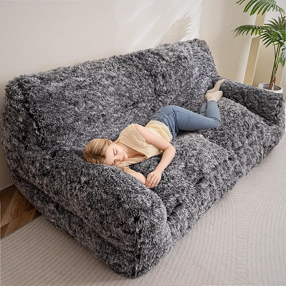 XXXL Giant Human Dog Sofa Bed - Comfy Orthopedic Faux Fur Couch, Black/White